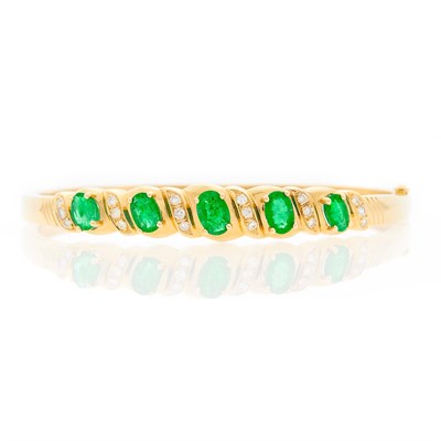 Lot 2146 - Gold, Emerald and Diamond Bangle Bracelet