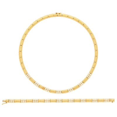Lot 20 - Gold and Diamond Necklace and Bracelet