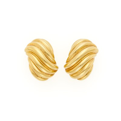 Lot 1007 - Pair of Fluted Gold Earclips
