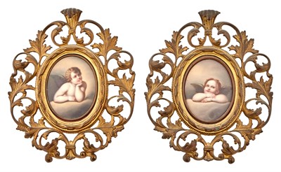 Lot 344 - Pair of Framed Continental Porcelain Oval...