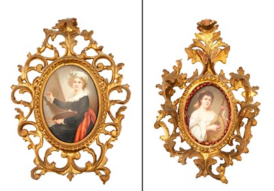 Lot 345 - Two Framed Continental Porcelain Oval Plaques...