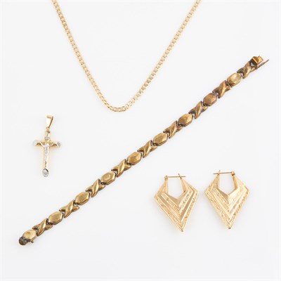 Lot 53 - Two Gold Earrings, Flexible Bracelet, Pendant...