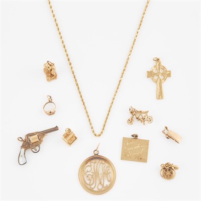 Lot 71 - Nine Gold and Stone Charms, Pendant and Neck...