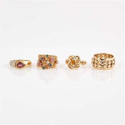 Lot 74 - Diamond and Stone Ring and Three Gold and...
