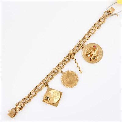 Lot 130 - Gold Charm Bracelet with 4 gold, stone and...