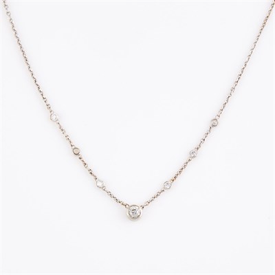 Lot 135 - Diamond Necklace, 6 diamonds, center stone...