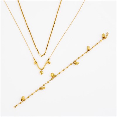 Lot 171 - Gold Neck Chain, Necklace and Charm Bracelet...