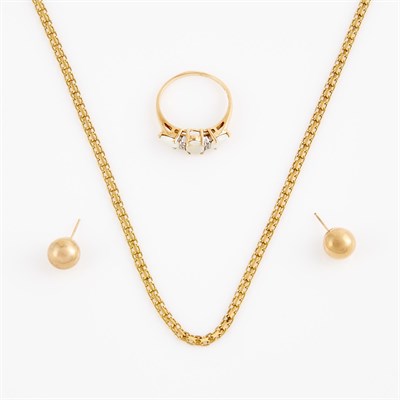 Lot 173 - Diamond and Stone Ring, Gold Neck Chain and...