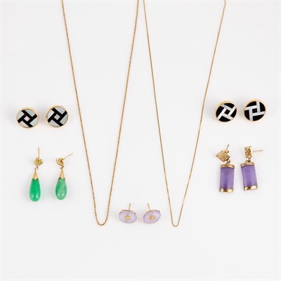 Lot 207 - Ten Gold and Stone Earrings and Two Neck...