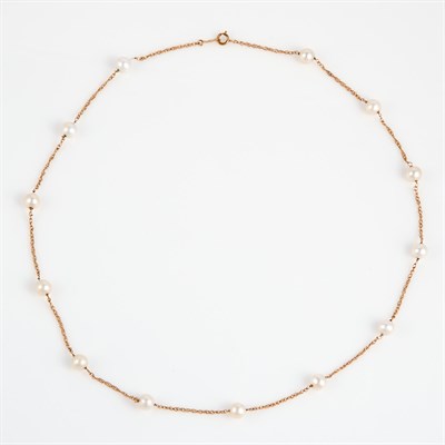 Lot 209 - Gold and Bead Necklace, 14K 3 dwt. all