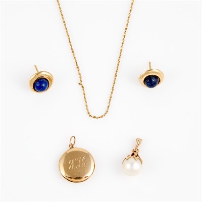 Lot 211 - Two Gold, Stone and Bead Earrings, Two...