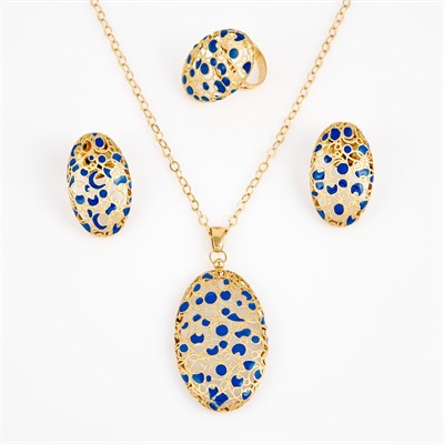 Lot 220 - Two Gold and Enamel Earrings, Pendant, Ring...