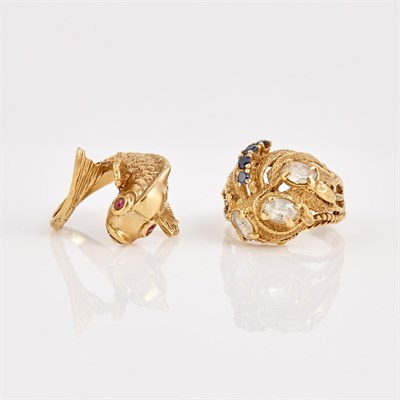 Lot 263 - Two Gold and Stone Rings, 14K 9 dwt. all