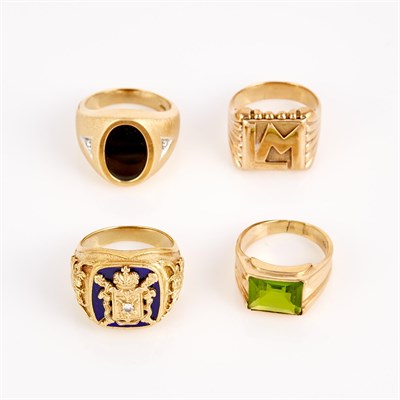 Lot 312 - Two Diamond, Enamel and Stone Rings and Two...