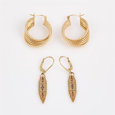 Lot 327 - Four Gold Earrings, 14K 6 dwt.