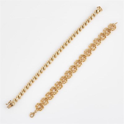 Lot 331 - Two Gold Flexible Bracelets, 14K 13 dwt.