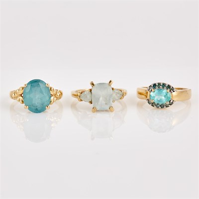 Lot 332 - Three Gold and Stone Rings, 14K 4 dwt. and 10K...