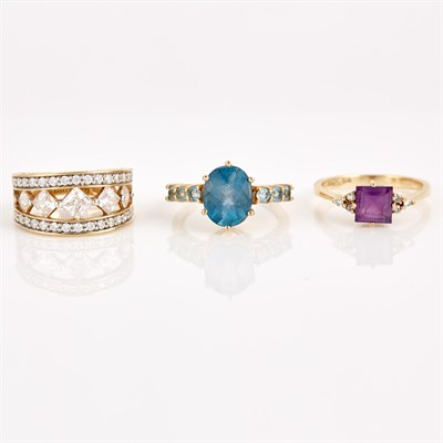 Lot 342 - Diamond and Stone Ring and Two Gold and Stone...