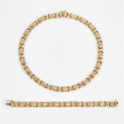 Lot 351 - Gold Flexible Bracelet and Necklace, 14K 26...