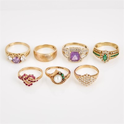Lot 353 - Three Diamond and Stone Rings and Four Gold,...