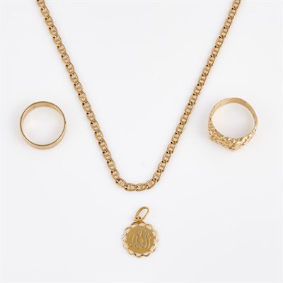 Lot 359 - Two Gold Rings, Pendant and Neck Chain, 18K 1...