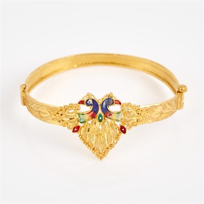 Lot 360 - Gold and Enamel Rigid Bracelet, 22K 8 dwt. all
