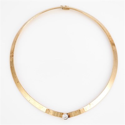 Lot 394 - Diamond Solitaire Necklace about 0.90 ct., 14K...