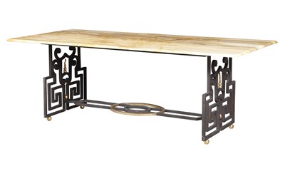 Lot 1262 - Art Deco Style Iron and Marble Top Dining...