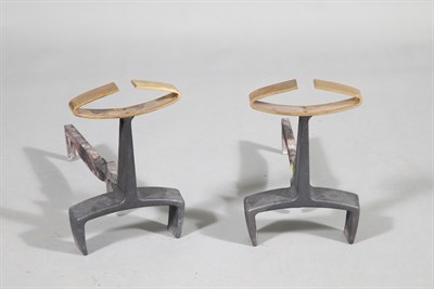 Lot 5 - Pair of Donald Deskey Brass and Iron Andirons...