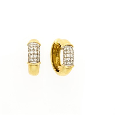 Lot 2133 - Pair of Two-Color Gold and Diamond Hoop Earrings