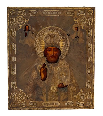 Lot 237 - Russian Gilt-Metal Icon of St. Nicholas the Wonderworker