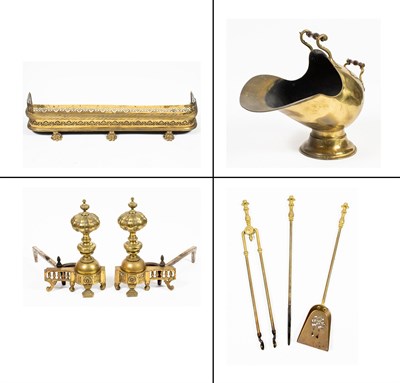 Lot 284 - Group of Brass Fireplace Equipment Including...