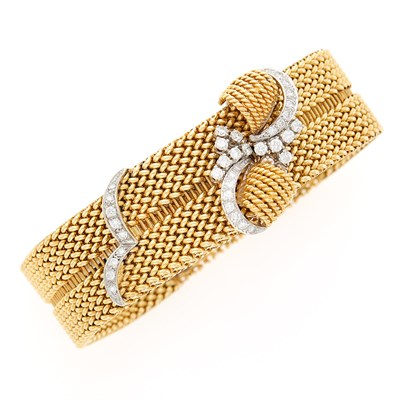 Lot 2144 - Two-Color Gold and Diamond Buckle Bracelet