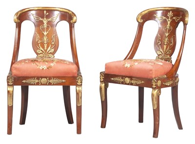 Lot 185 - Pair of Empire Gilt-Bronze Mounted Mahogany and Parcel-Gilt Gondola Chairs