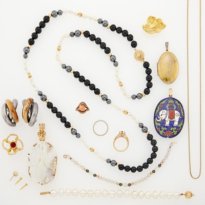 Lot 1226 - Group of Gold-Filled, Gold, Silver and Cultured Pearl, Black Onyx and Jade Jewelry