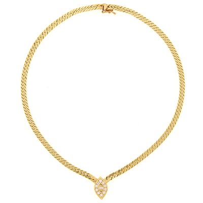 Lot 2190 - Gold and Diamond Pendant-Necklace