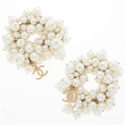 Lot 2064 - Attributed to Chanel Pair of Gilt-Metal and Imitation Pearl Bubble Bracelets