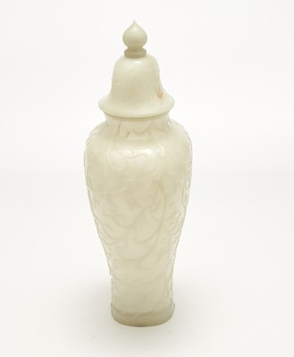 Lot 32 - A Large White Jade Mughal-Style Lotus Vase and Cover
