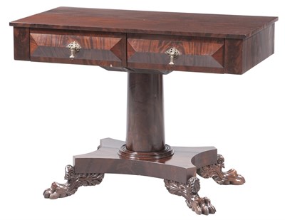 Lot 214 - Classical Mahogany Two-Drawer Table with Geometric Paneled Drawer Front