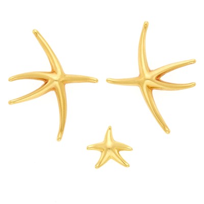 Lot 13 - Tiffany & Co. Pair of Gold Starfish Earrings and Single Earring