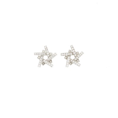 Lot 10 - Tiffany & Co., Frank Gehry Pair of White Gold and Diamond 'Axis' Earrings
