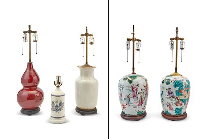 Lot 195 - Four Chinese Porcelain Vases as Lamps