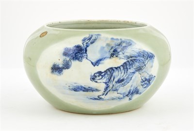 Lot 273 - A Chinese Celadon and Blue and White Porcelain Alms Bowl