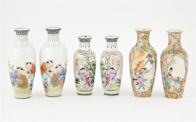 Lot 334 - Three Pairs of Small Chinese Porcelain Vases