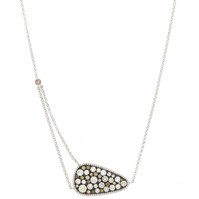 Lot 1071 - White Gold, Diamond and Colored Diamond Pendant-Necklace
