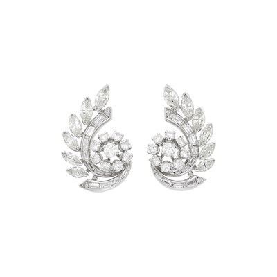 Lot 80 - Pair of Platinum and Diamond Earclips