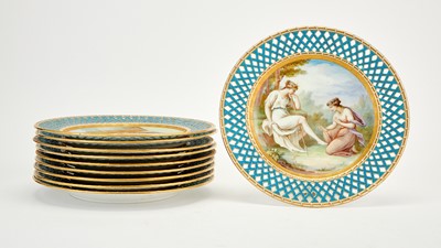 Lot 90 - Group of English Porcelain Reticulated Cabinet Plates Depicting Neoclassical Scenes