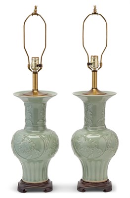 Lot 318 - Pair of Chinese Celadon Glazed Porcelain Vases...