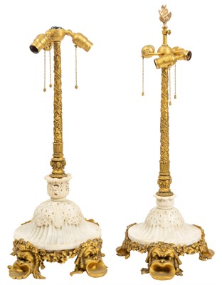 Lot 325 - Near Pair of Gilt Bronze and Carved Marble Lamps