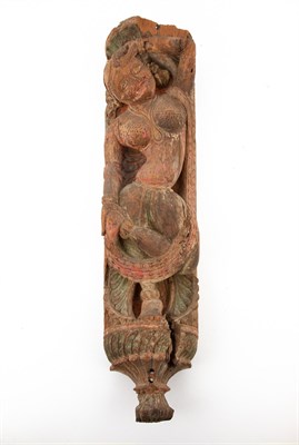 Lot 83 - Three Indian Carved Wooden Figural Brackets